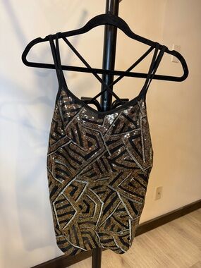 Suzy Shier Black and Gold Sequin tank